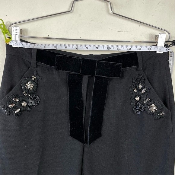 Robert Rodriguez Black Crop Ankle Dress Pants Embellished Embroidered Velvet 6 - Picture 11 of 14